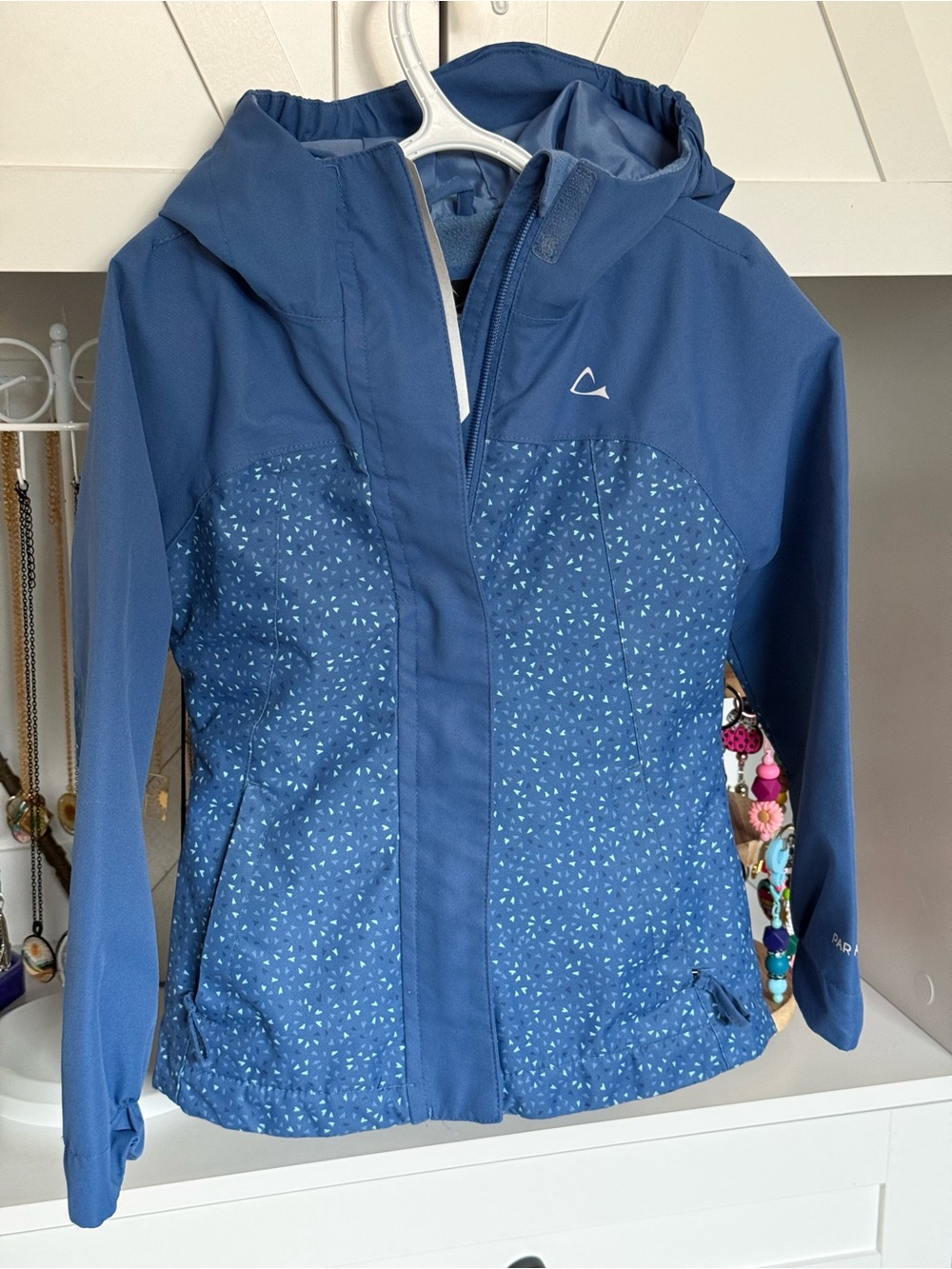 Paradox Navy Blue Hooded Kids Raincoat with Micro Triangle Print